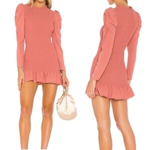 NWOT Revolve Amanda Uprichard Rhiannon Smocked Ruffle Mini Dress Sienna Pink, S